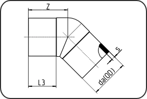 Koleno 45°, dugi trn, brizganje, čeono + IR + HPF zavarivanje, PVDF prirodna – kod 060