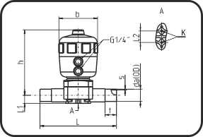 Membranski ventil pneumatski, dvostruko dejstvo impulsa, EPDM/PTFE membrana, čeono + IR + HPF zavarivanje, PVDF UHP prirodna – kod 341.2
