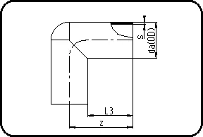 Koleno 90°, dugi trn, W/P-TW, brizganje, čeono + elektrofuzijsko zavarivanje, PE 100-RC crna – kod 061
