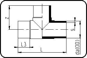 T-komad, dugi trn, W/P-TW, brizganje+skošavanje, čeono + elektrofuzijsko zavarivanje, PE 100-RC crna – kod 066