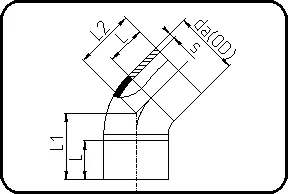 Luk 45°, 100mm produžen sa obe strane, brizganje+zavarivanje, čeono + IR zavarivanje, PVDF UHP prirodna – kod 001.20